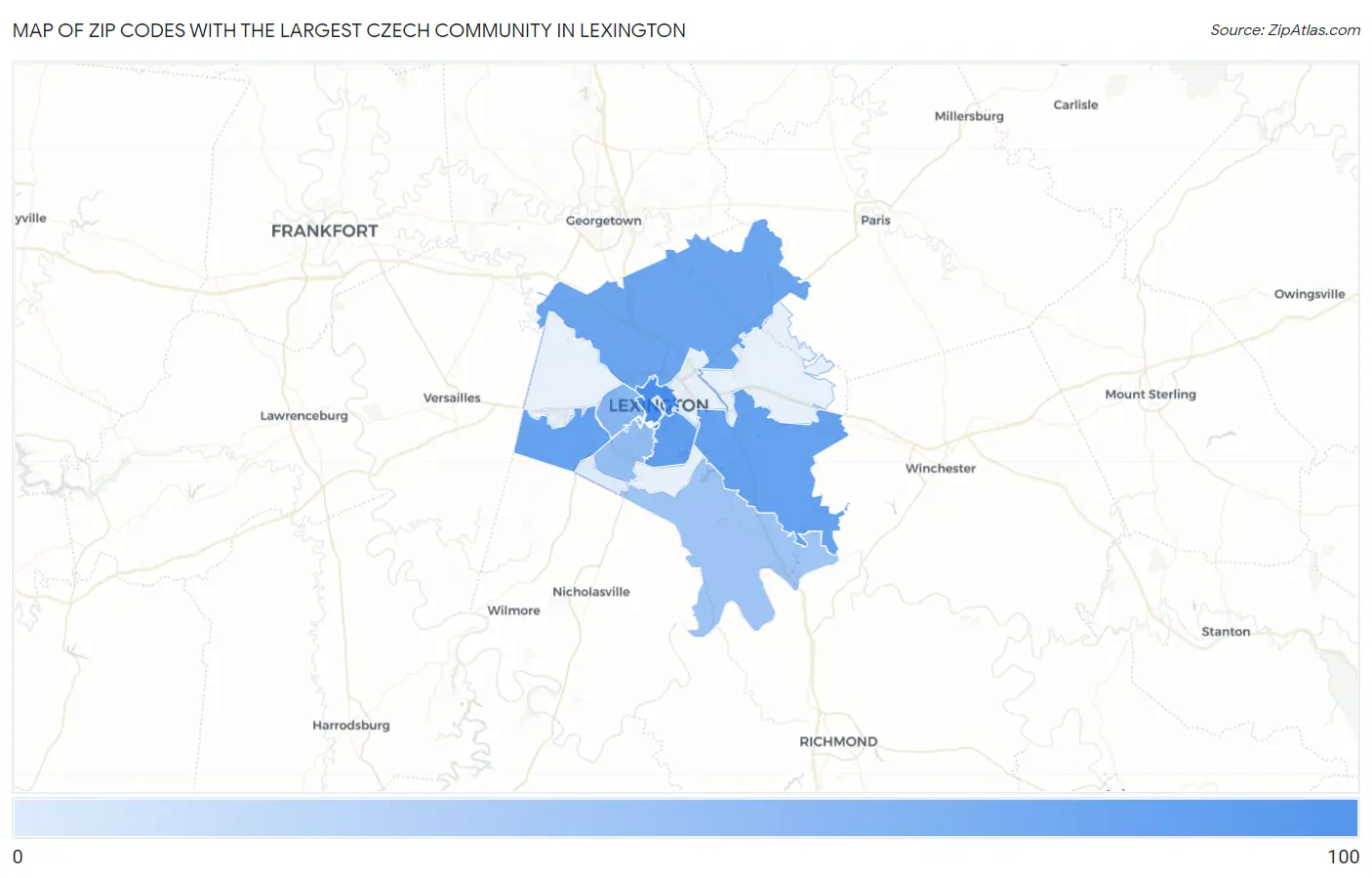 Zip Codes with the Largest Czech Community in Lexington Map