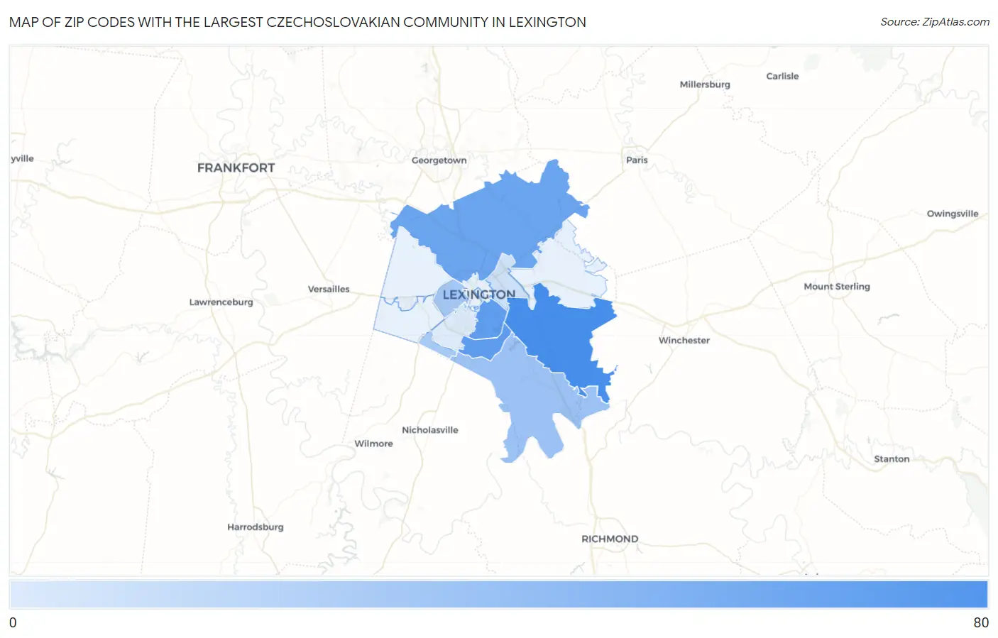 Zip Codes with the Largest Czechoslovakian Community in Lexington Map