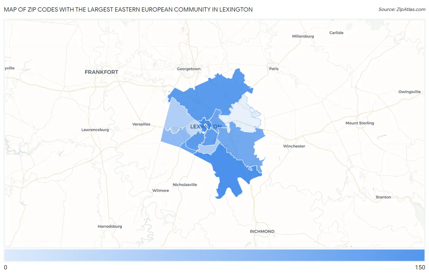 Zip Codes with the Largest Eastern European Community in Lexington Map