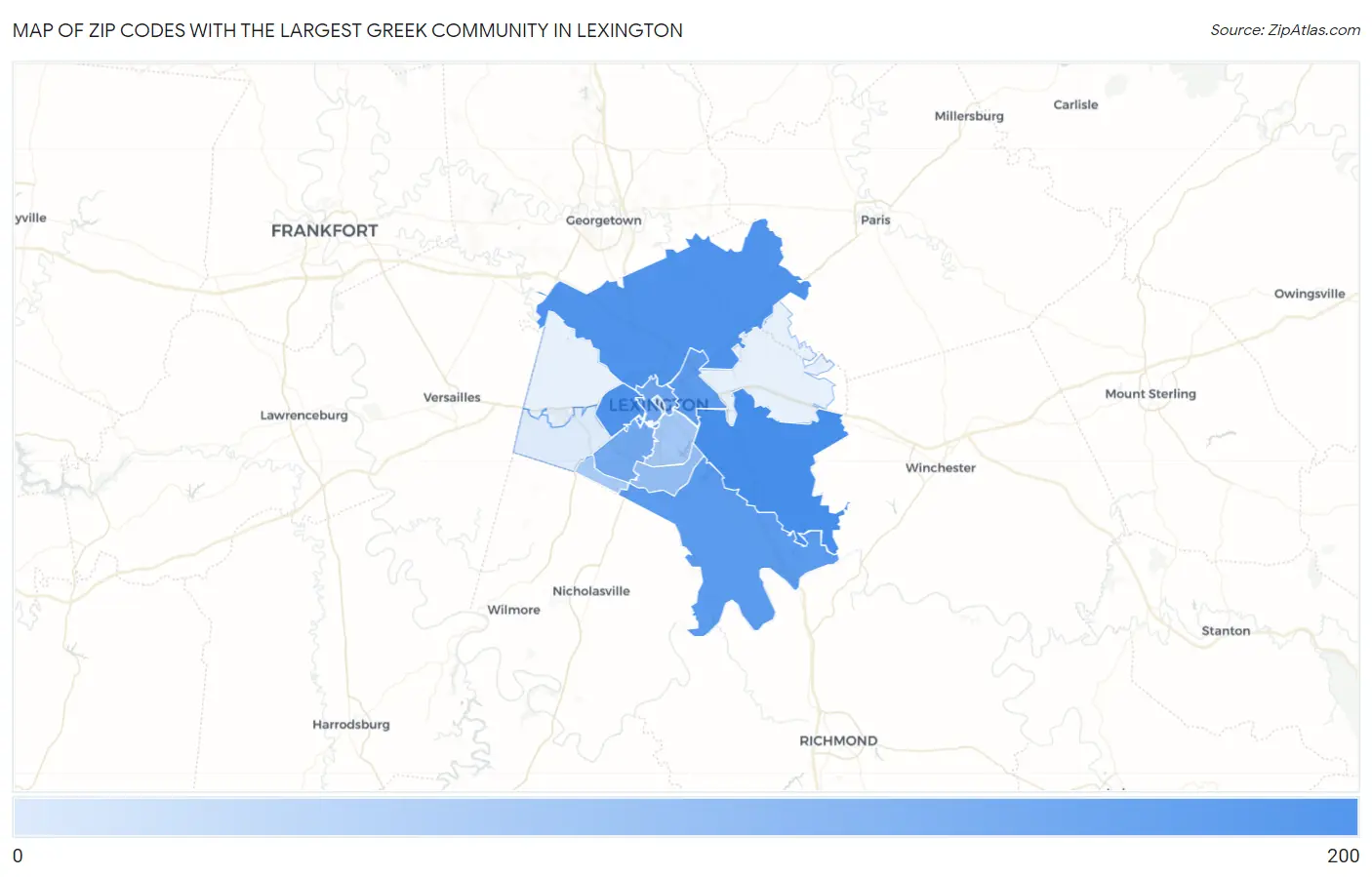 Zip Codes with the Largest Greek Community in Lexington Map