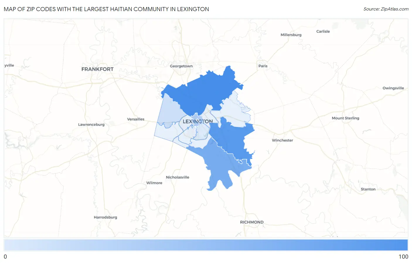 Zip Codes with the Largest Haitian Community in Lexington Map