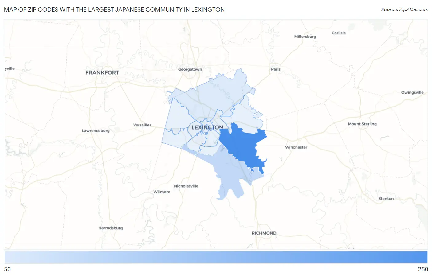 Zip Codes with the Largest Japanese Community in Lexington Map