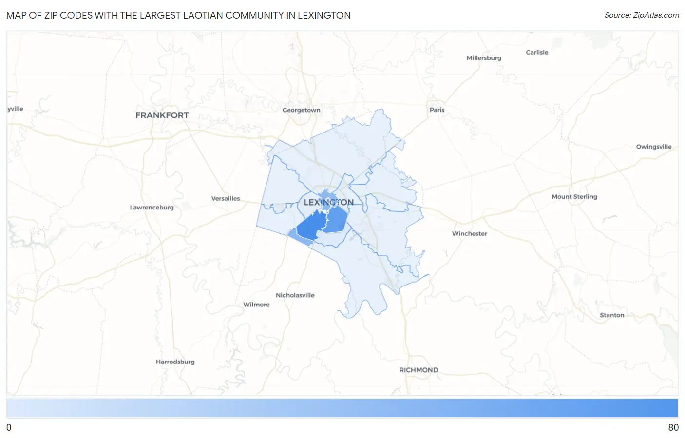 Zip Codes with the Largest Laotian Community in Lexington Map