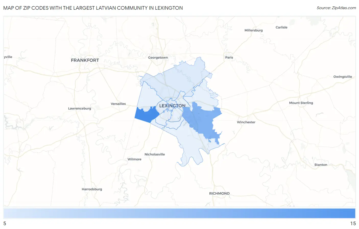 Zip Codes with the Largest Latvian Community in Lexington Map
