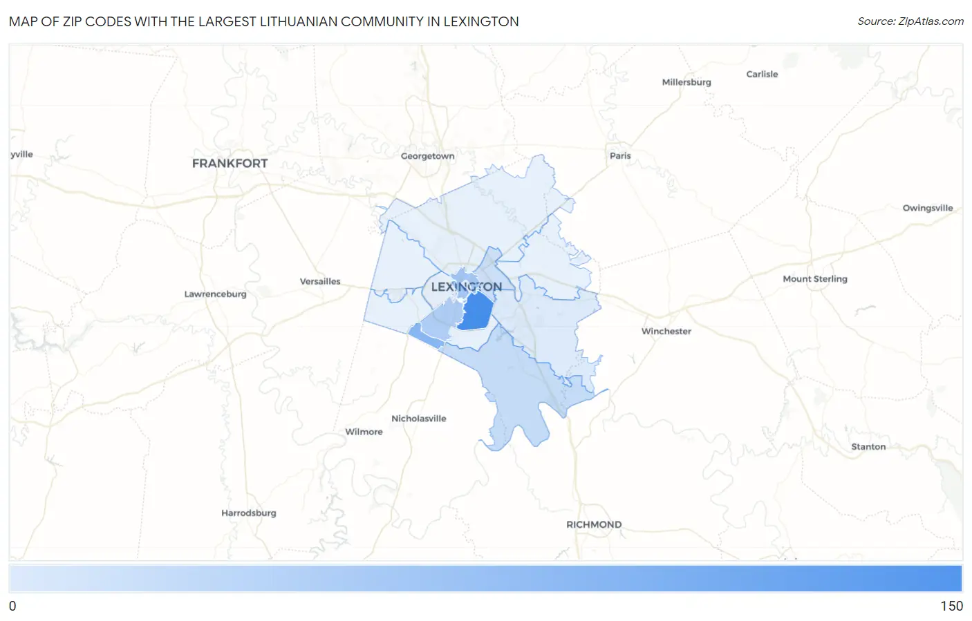 Zip Codes with the Largest Lithuanian Community in Lexington Map