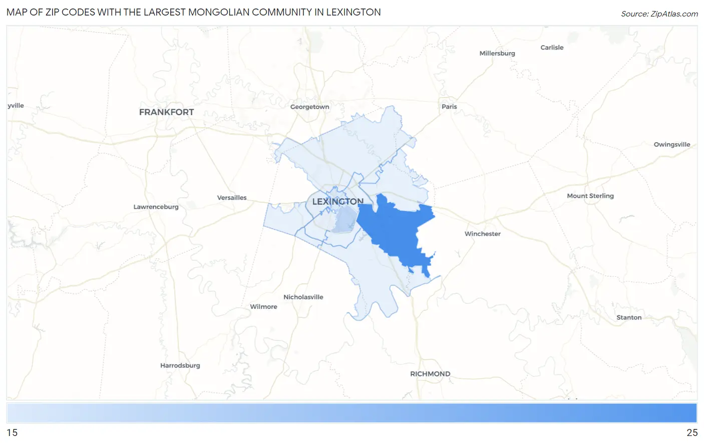 Zip Codes with the Largest Mongolian Community in Lexington Map