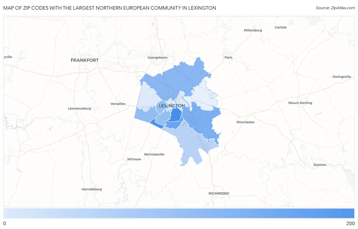 Zip Codes with the Largest Northern European Community in Lexington Map