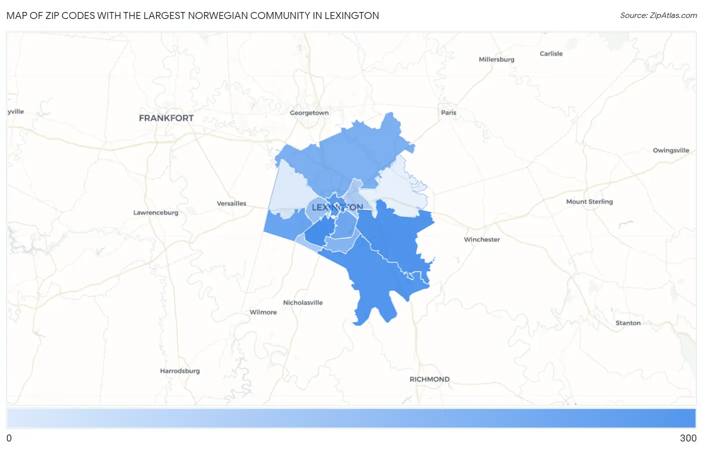 Zip Codes with the Largest Norwegian Community in Lexington Map