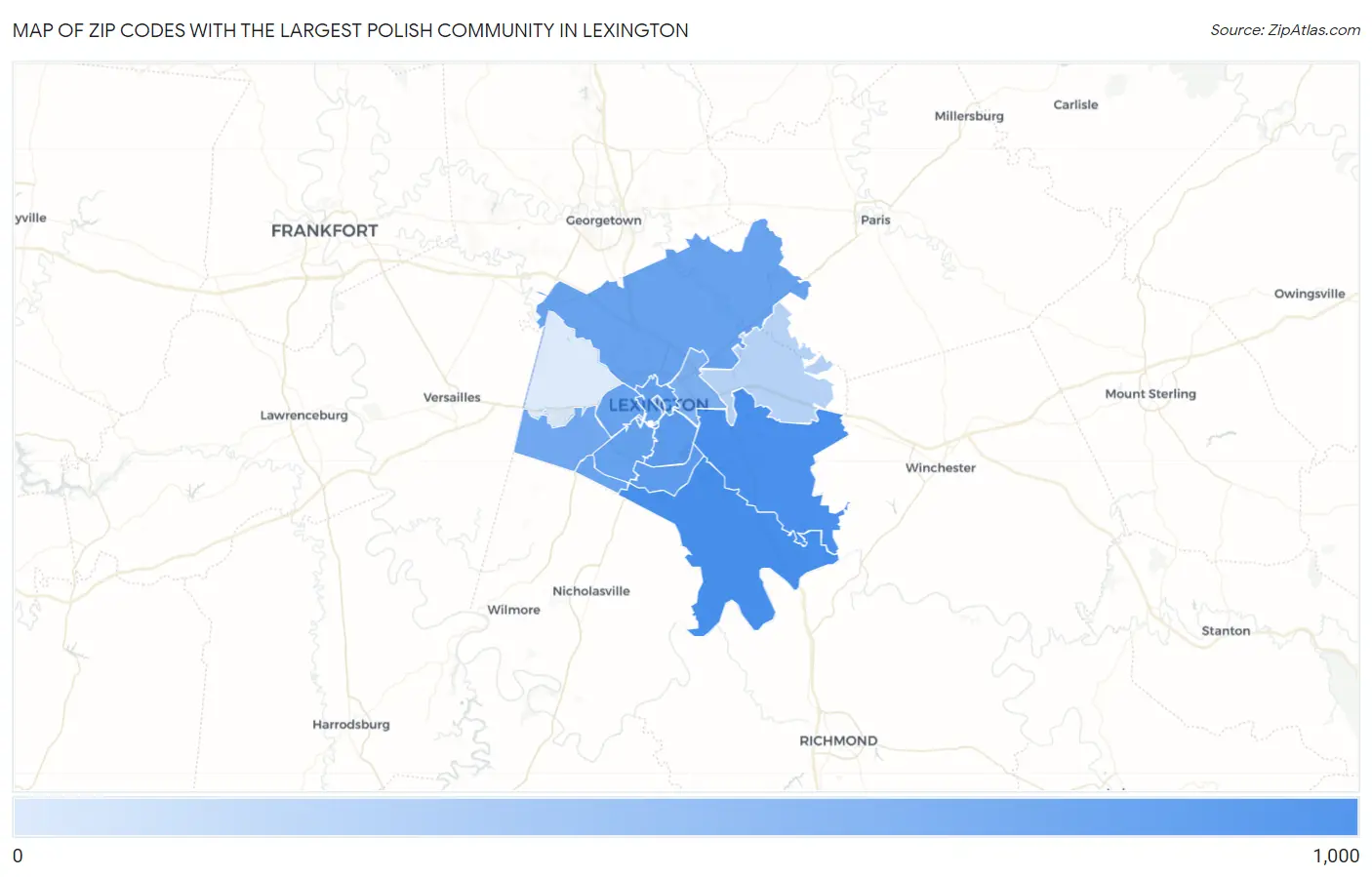Zip Codes with the Largest Polish Community in Lexington Map