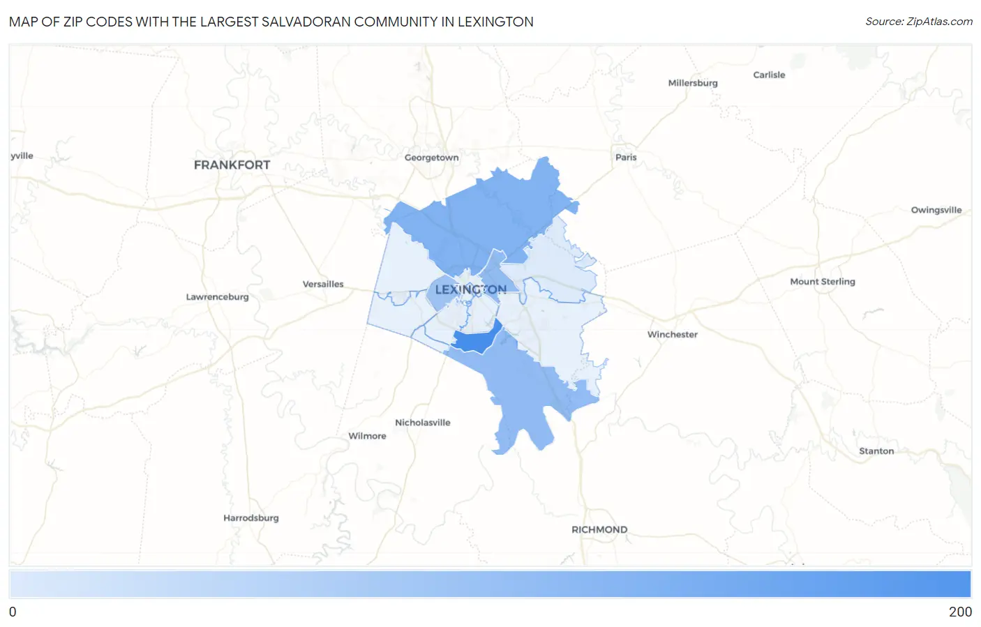 Zip Codes with the Largest Salvadoran Community in Lexington Map