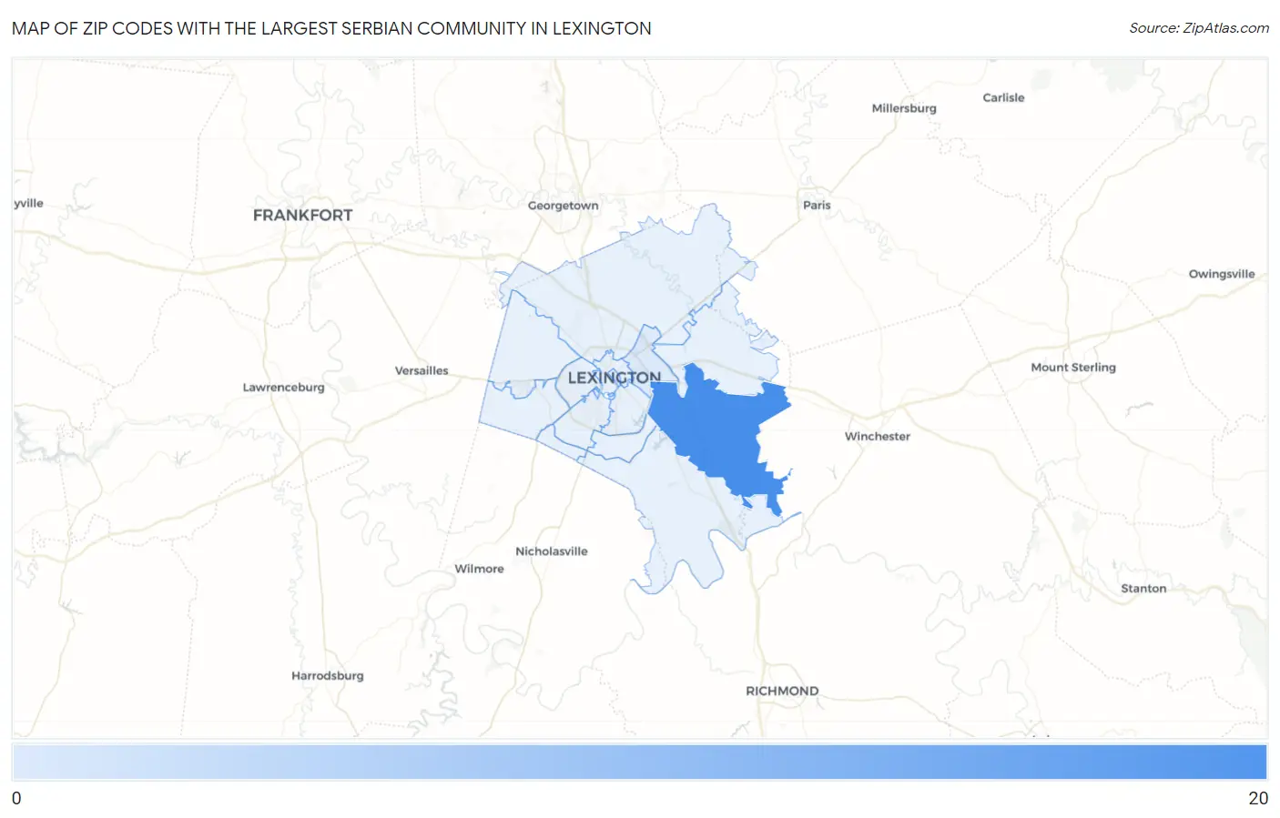 Zip Codes with the Largest Serbian Community in Lexington Map