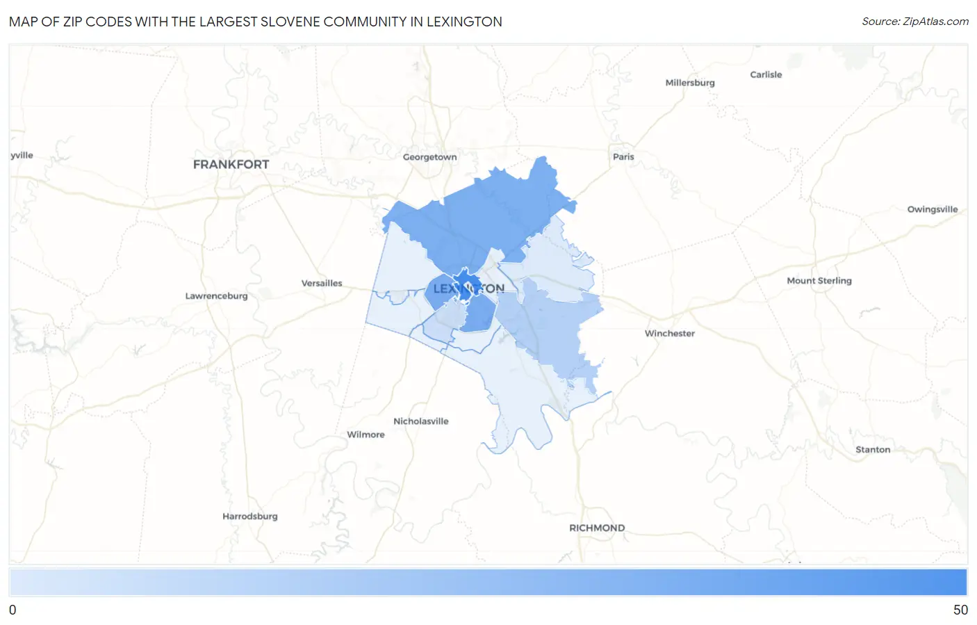Zip Codes with the Largest Slovene Community in Lexington Map