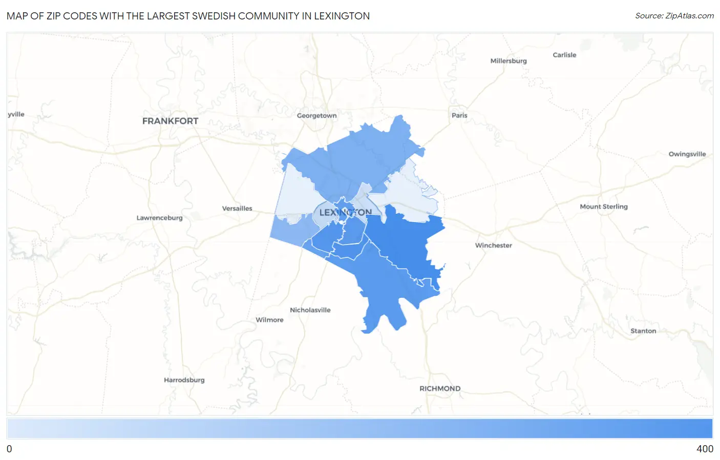 Zip Codes with the Largest Swedish Community in Lexington Map