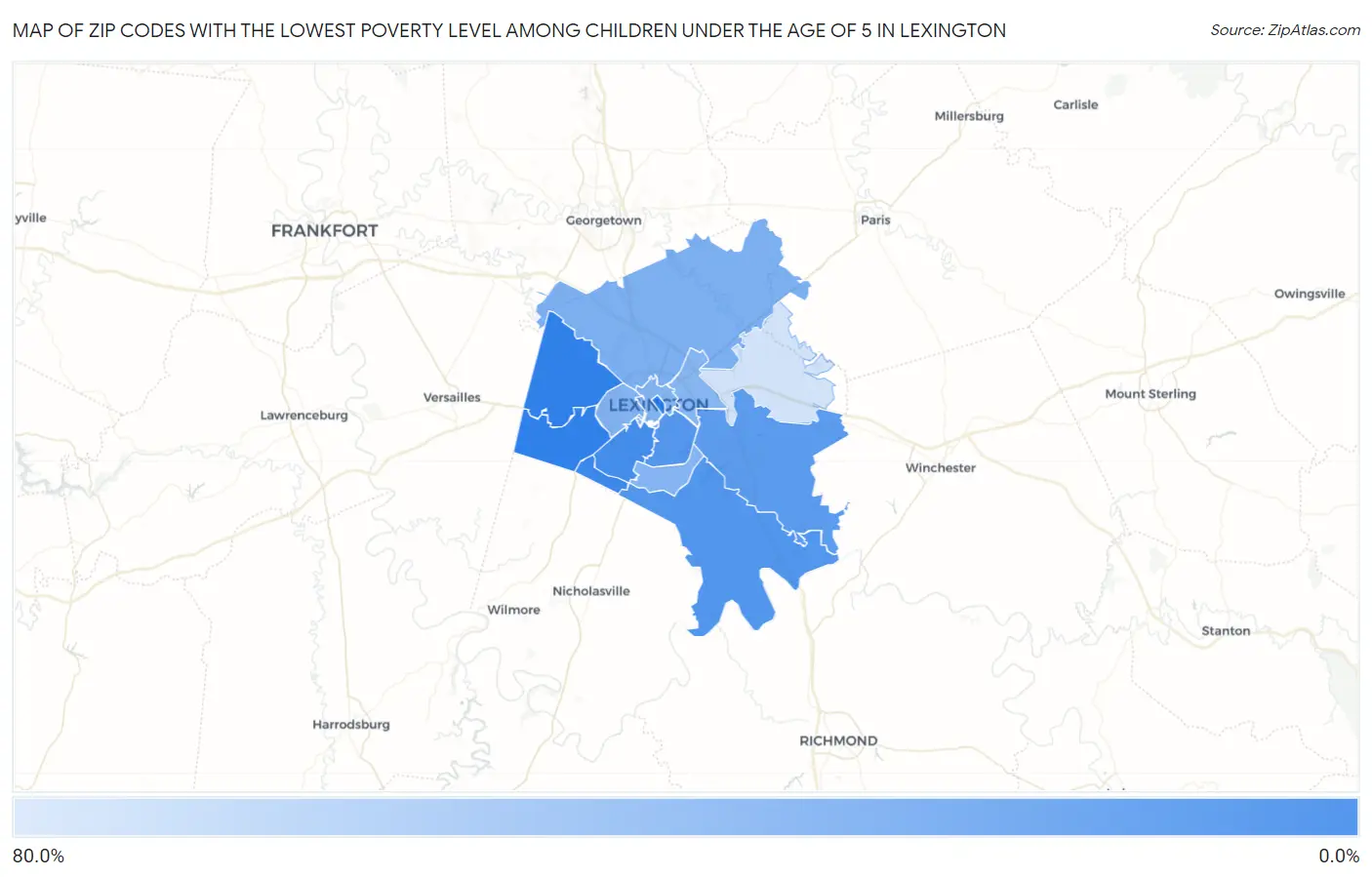 Zip Codes with the Lowest Poverty Level Among Children Under the Age of 5 in Lexington Map