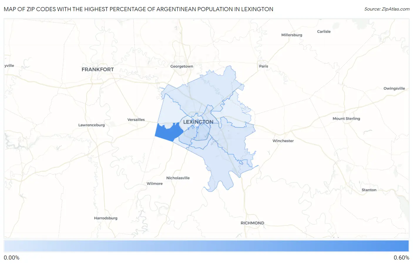 Zip Codes with the Highest Percentage of Argentinean Population in Lexington Map