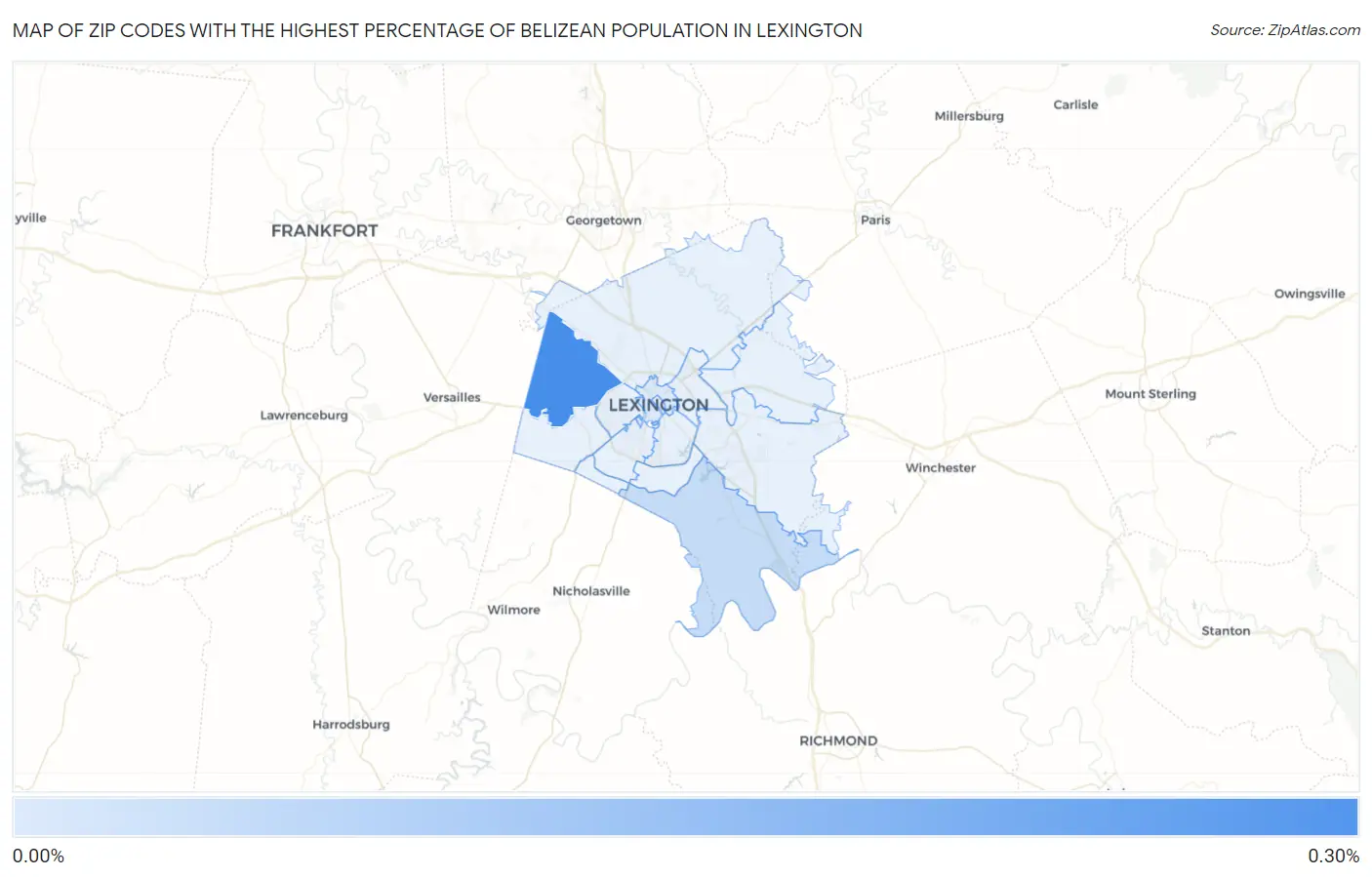Zip Codes with the Highest Percentage of Belizean Population in Lexington Map