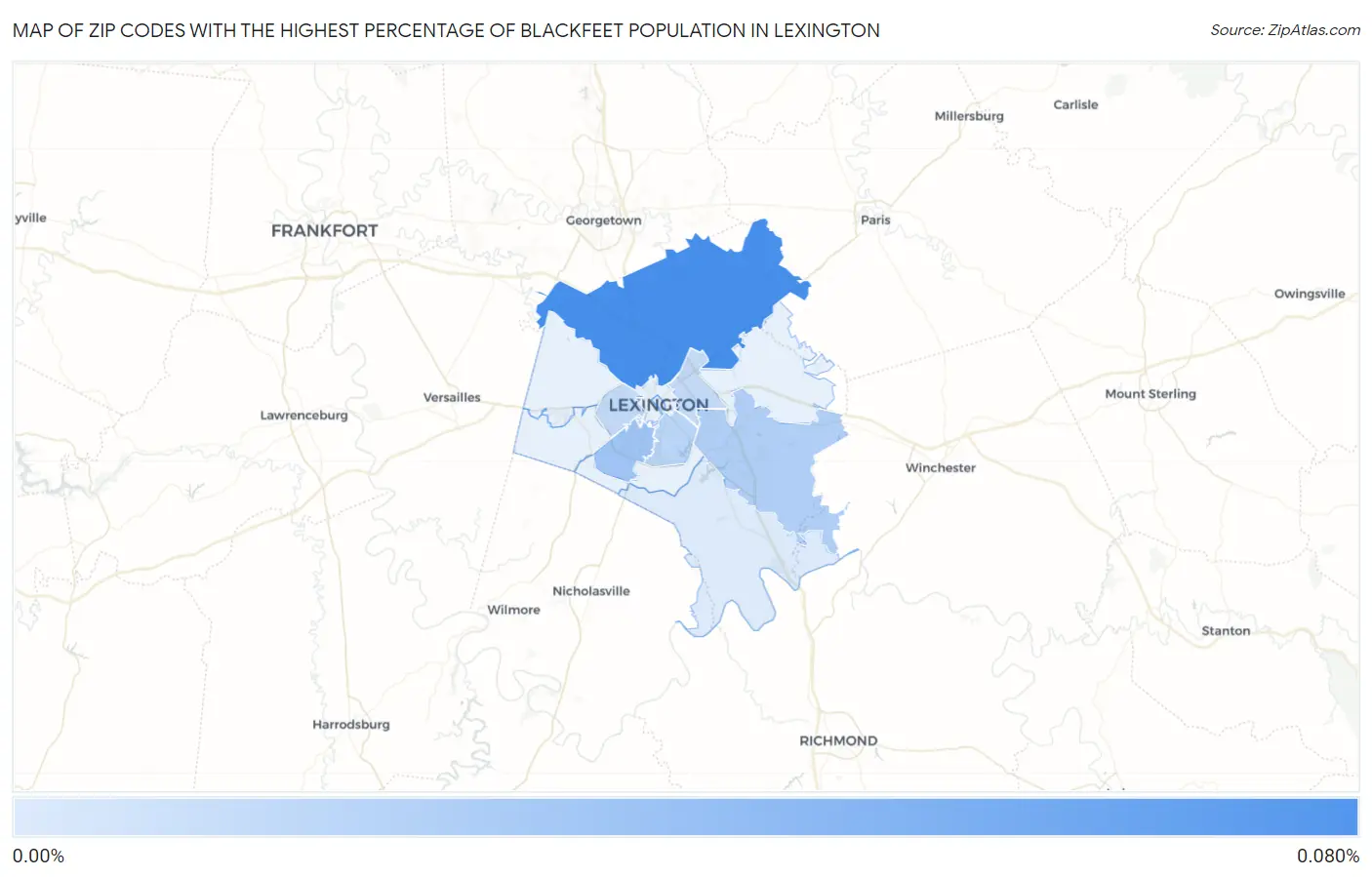 Zip Codes with the Highest Percentage of Blackfeet Population in Lexington Map