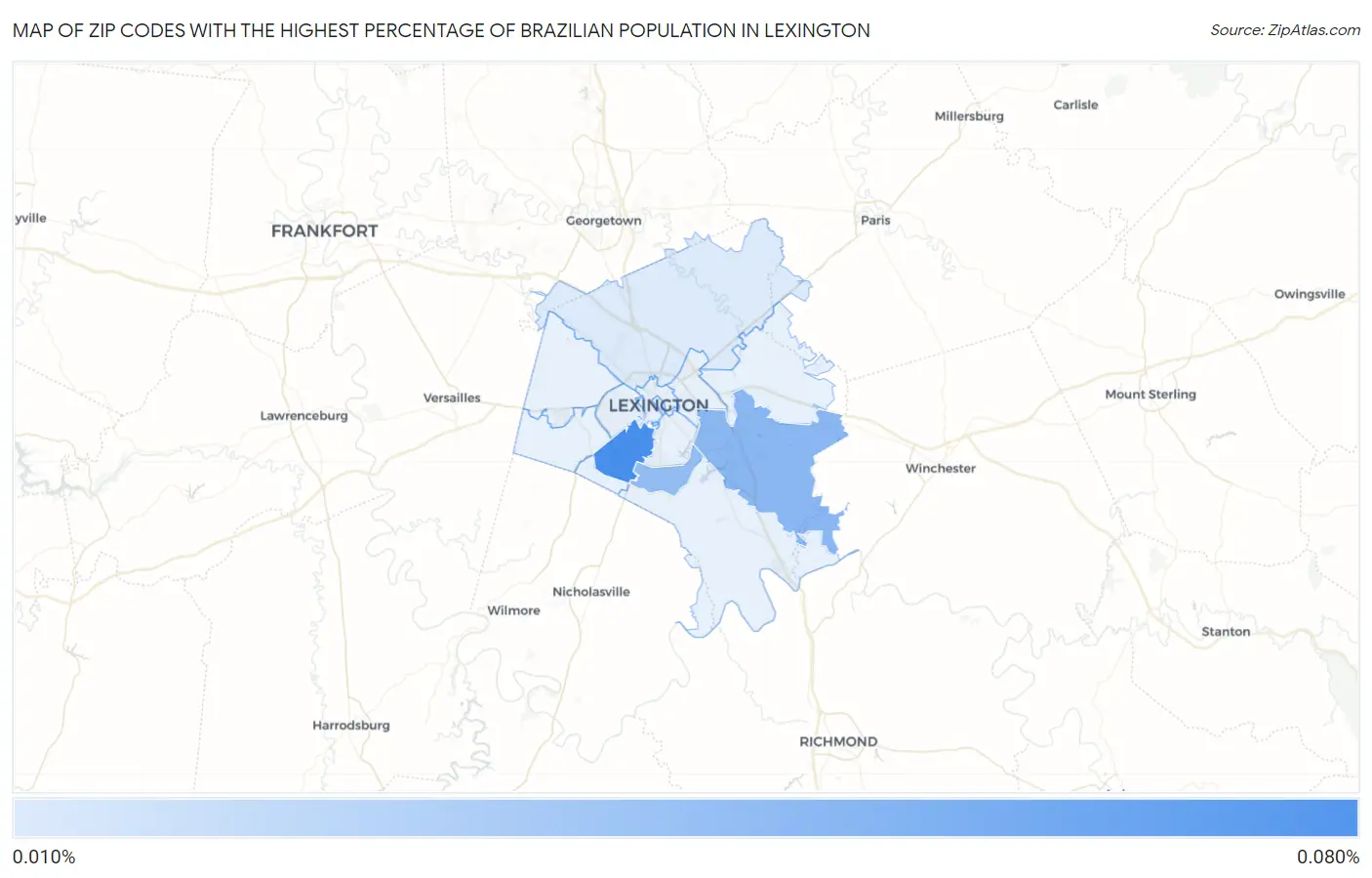 Zip Codes with the Highest Percentage of Brazilian Population in Lexington Map