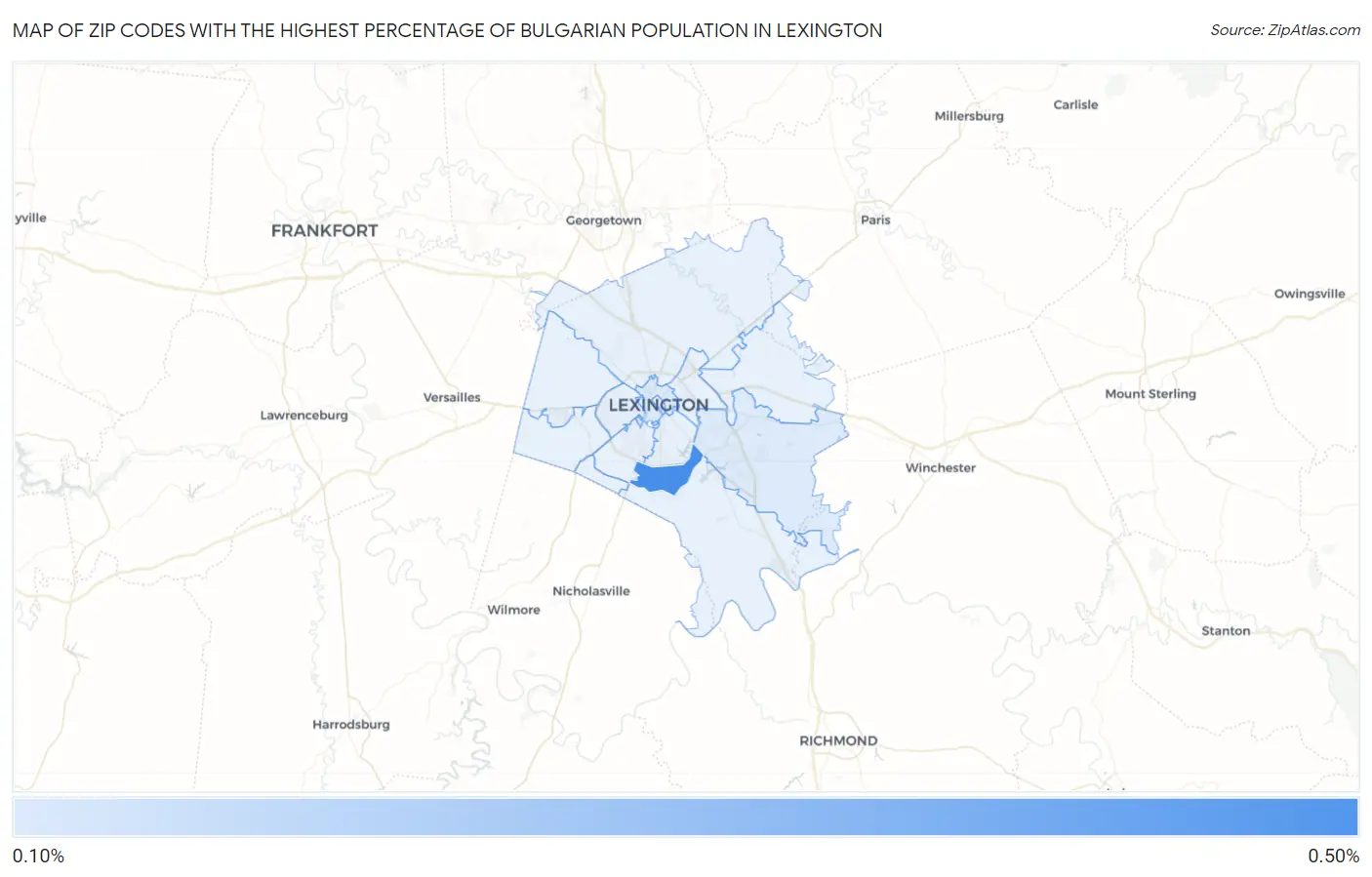 Zip Codes with the Highest Percentage of Bulgarian Population in Lexington Map
