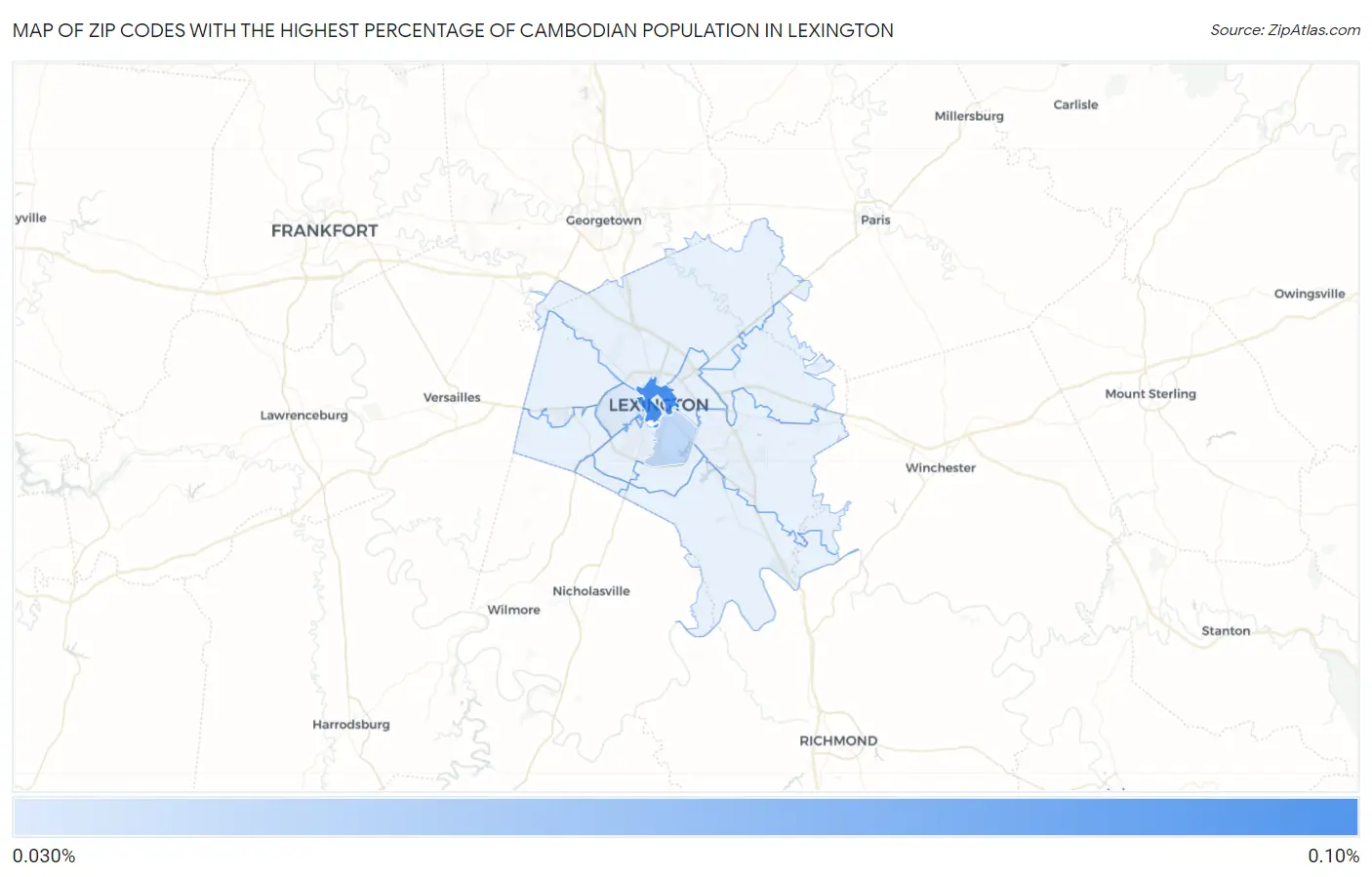 Zip Codes with the Highest Percentage of Cambodian Population in Lexington Map