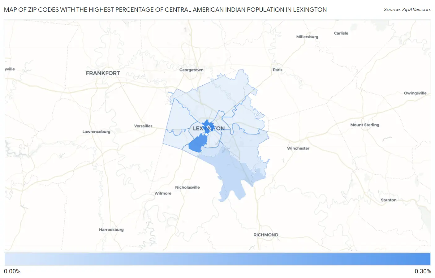 Zip Codes with the Highest Percentage of Central American Indian Population in Lexington Map