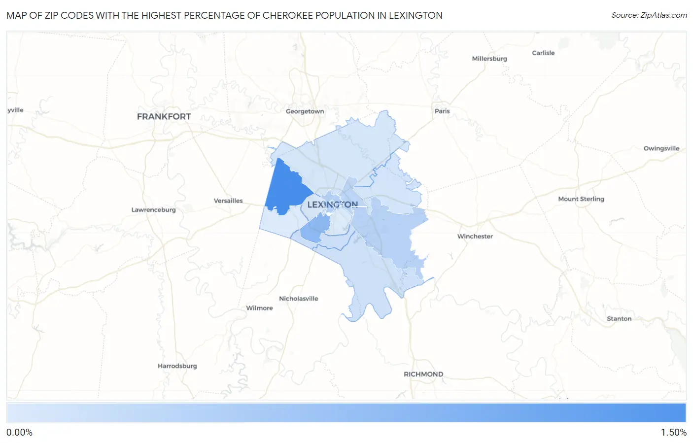Zip Codes with the Highest Percentage of Cherokee Population in Lexington Map