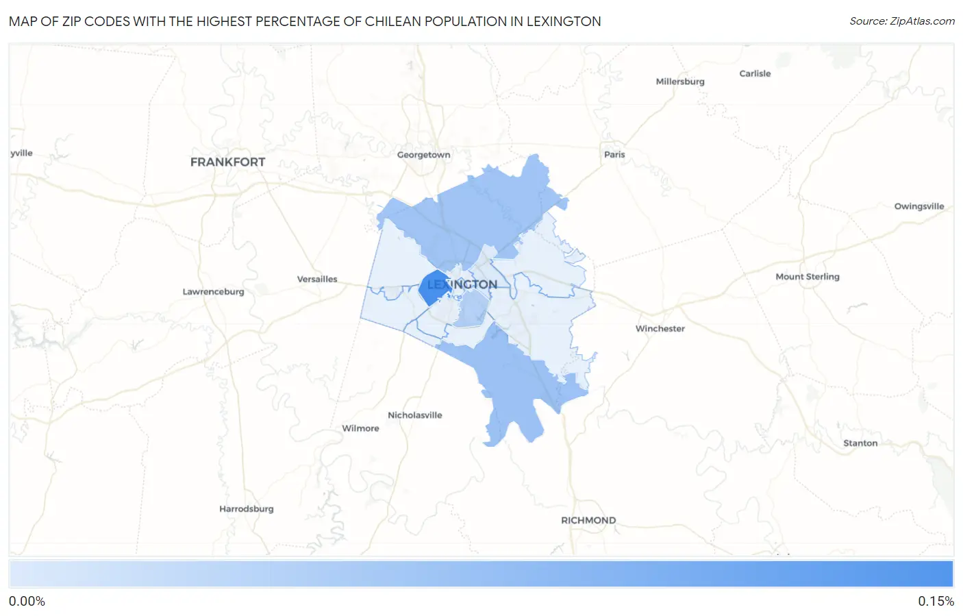 Zip Codes with the Highest Percentage of Chilean Population in Lexington Map