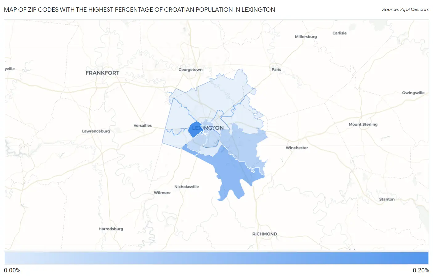 Zip Codes with the Highest Percentage of Croatian Population in Lexington Map
