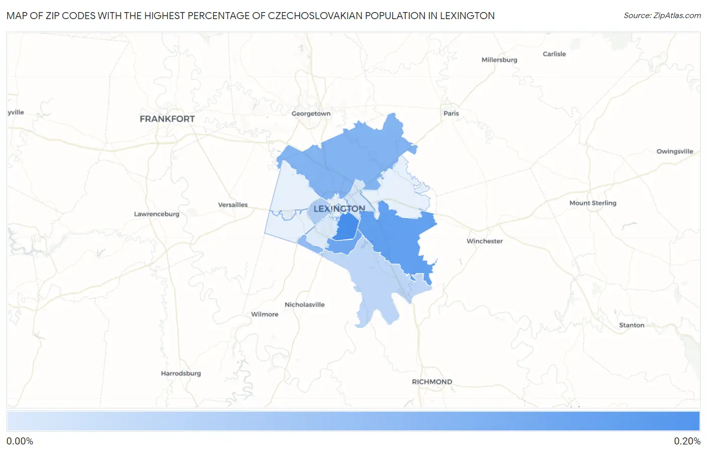 Zip Codes with the Highest Percentage of Czechoslovakian Population in Lexington Map