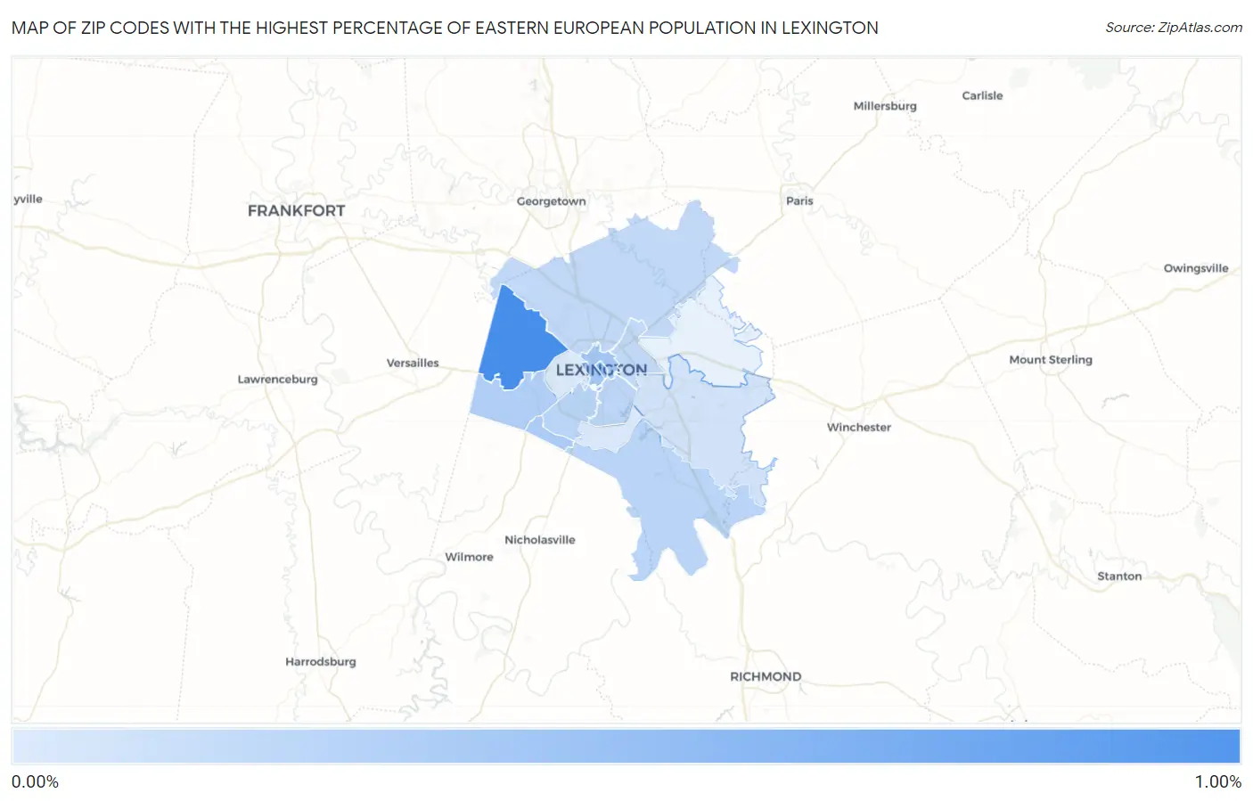 Zip Codes with the Highest Percentage of Eastern European Population in Lexington Map