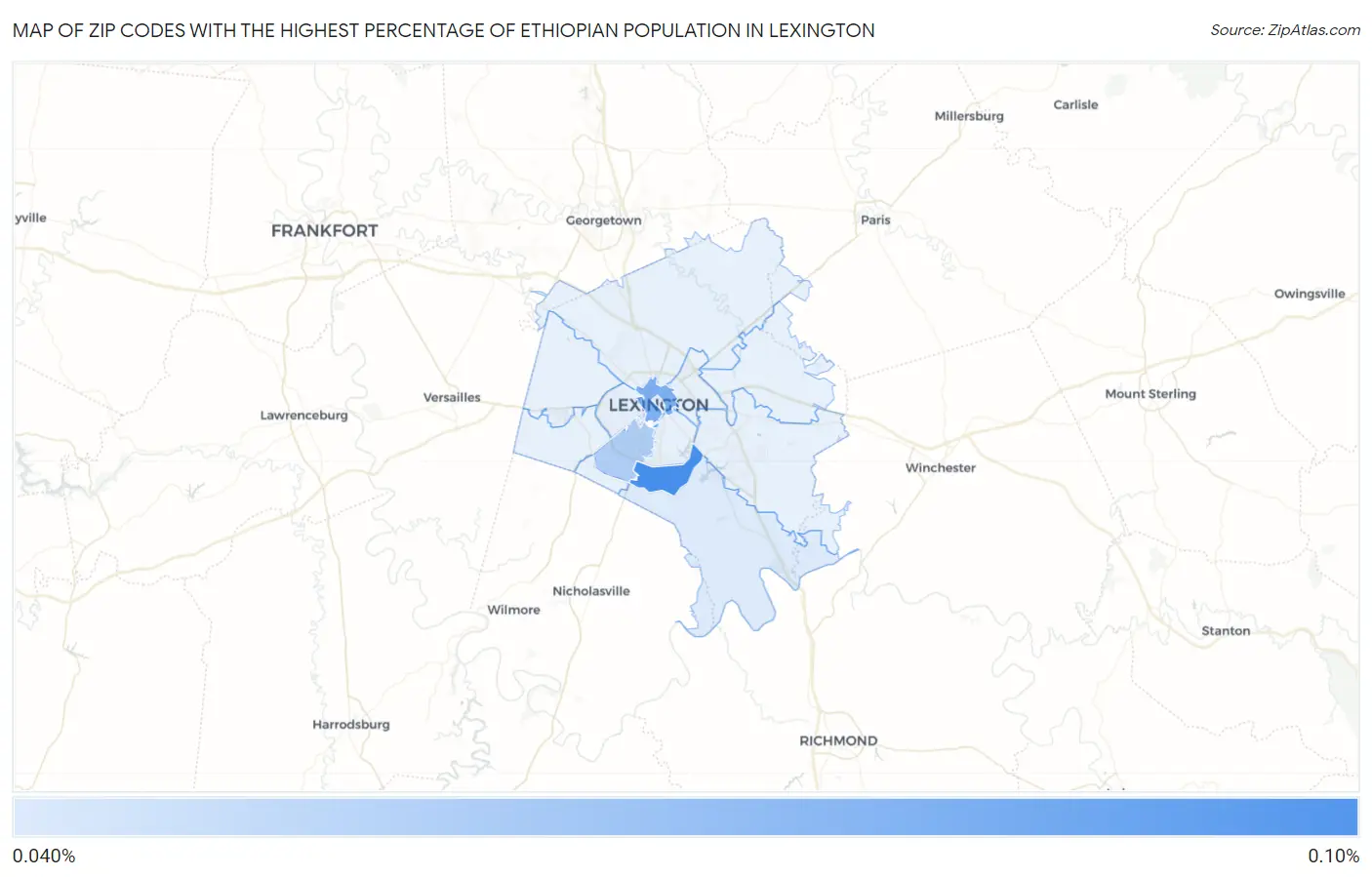 Zip Codes with the Highest Percentage of Ethiopian Population in Lexington Map