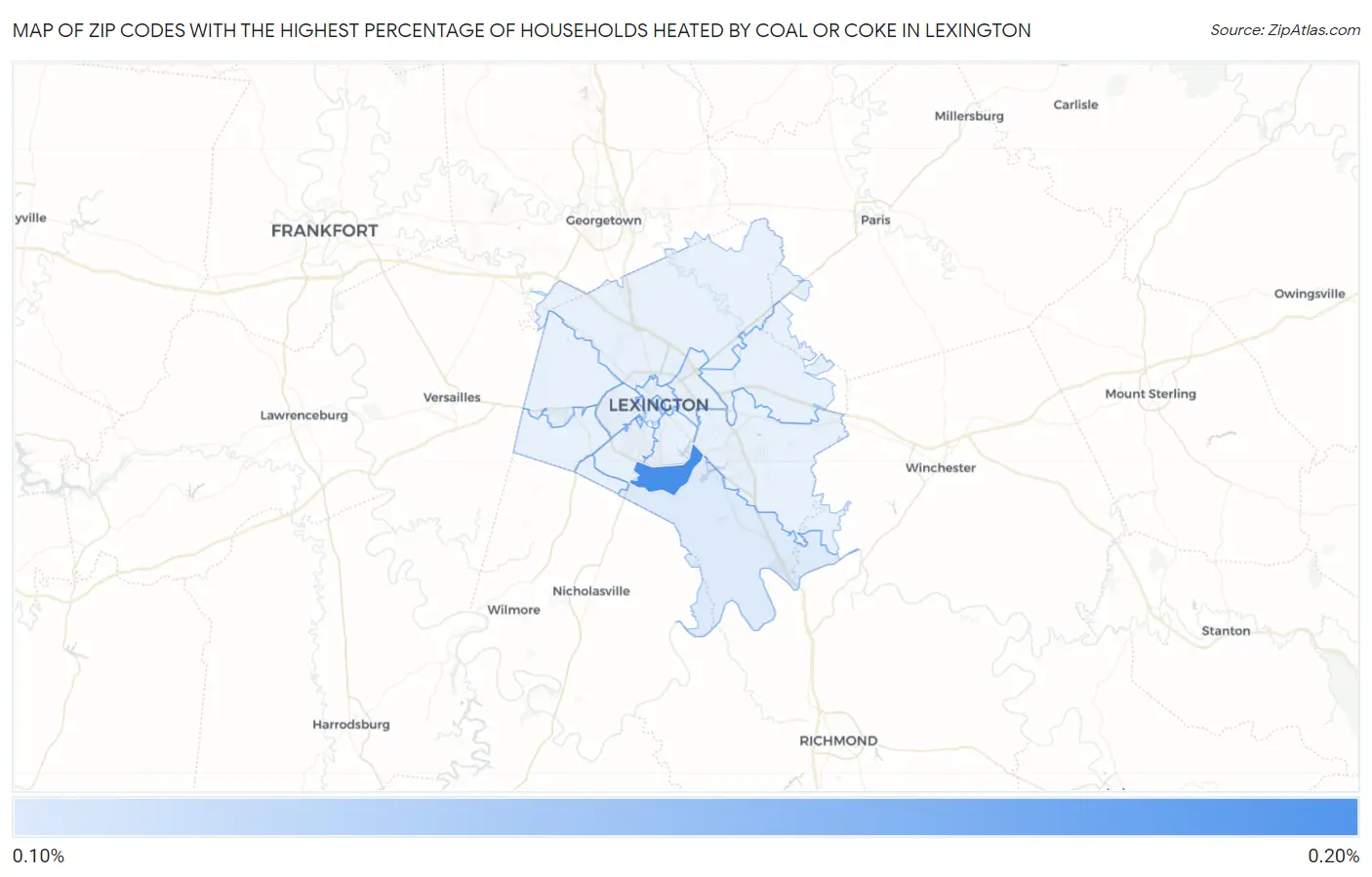 Zip Codes with the Highest Percentage of Households Heated by Coal or Coke in Lexington Map