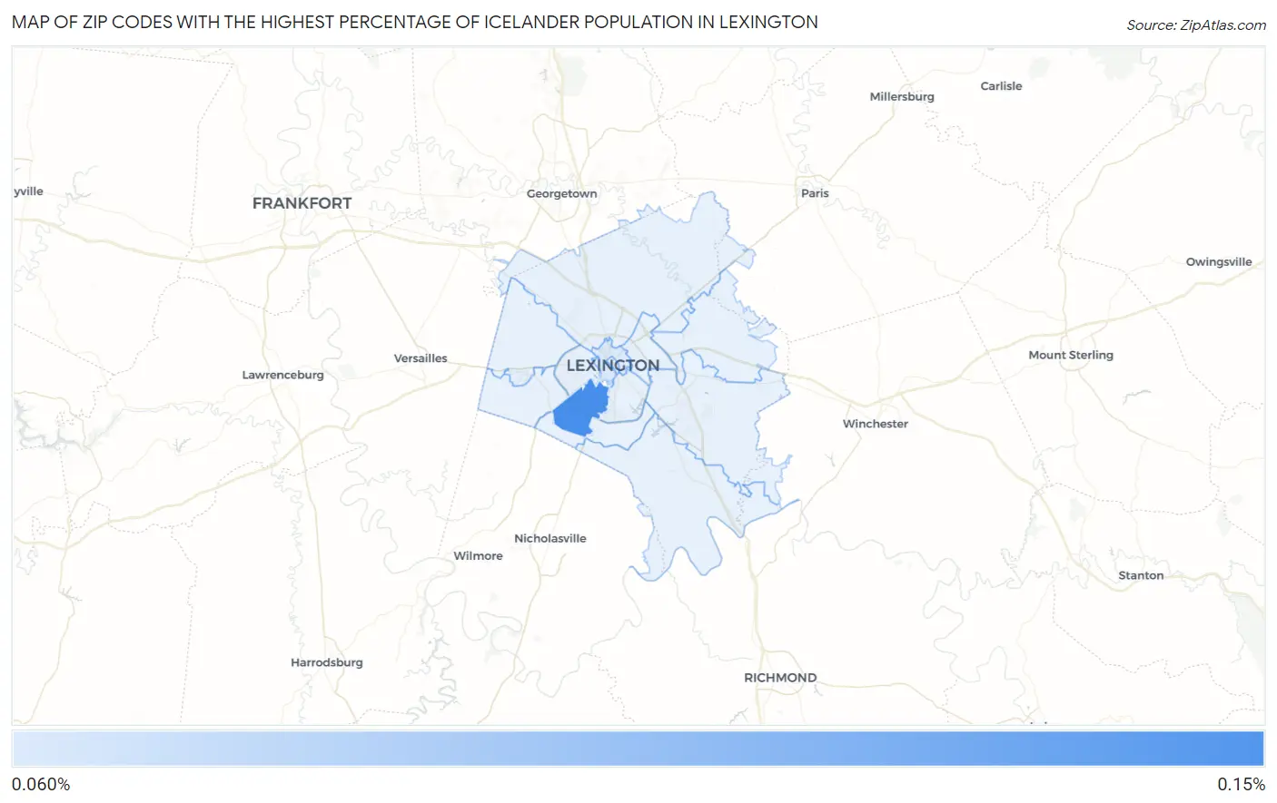 Zip Codes with the Highest Percentage of Icelander Population in Lexington Map