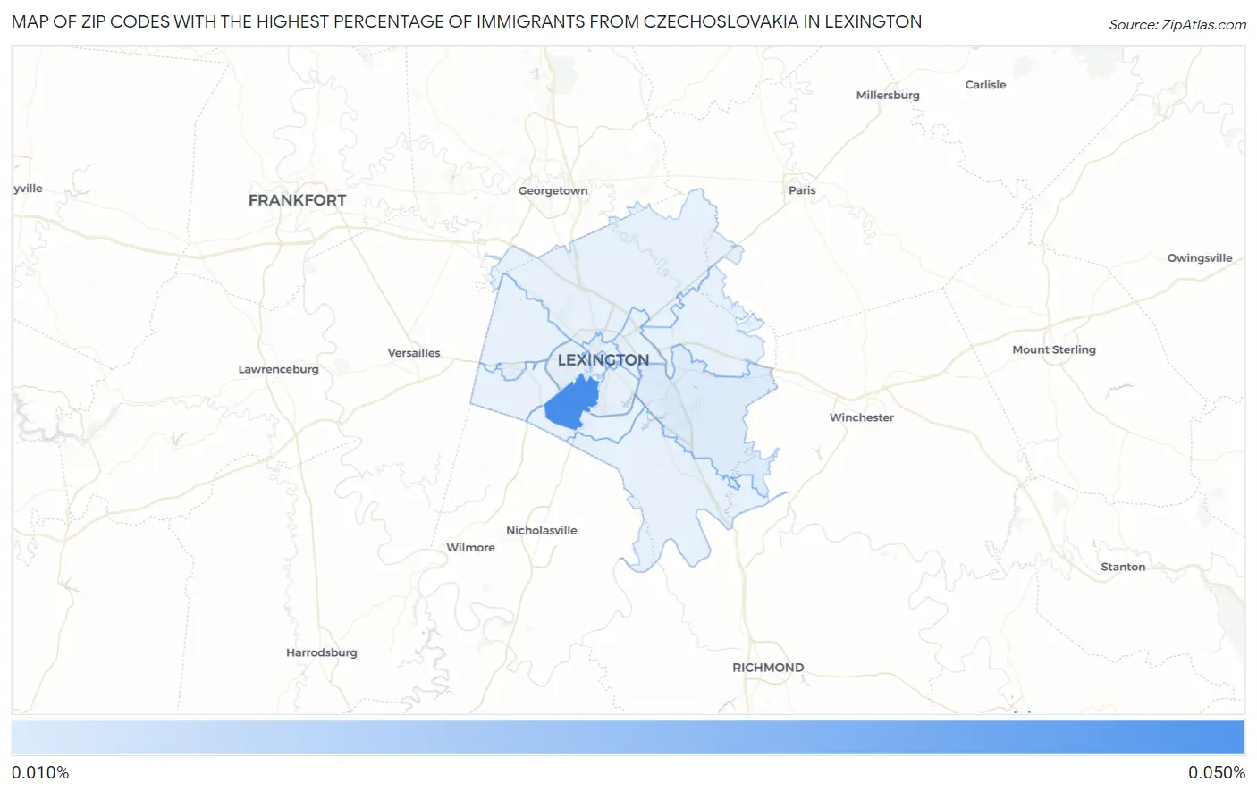 Zip Codes with the Highest Percentage of Immigrants from Czechoslovakia in Lexington Map