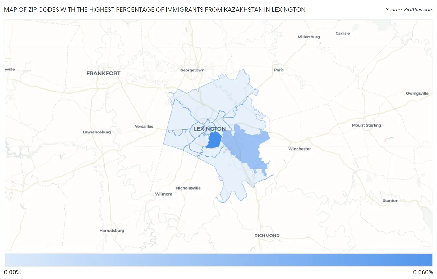 Zip Codes with the Highest Percentage of Immigrants from Kazakhstan in Lexington Map