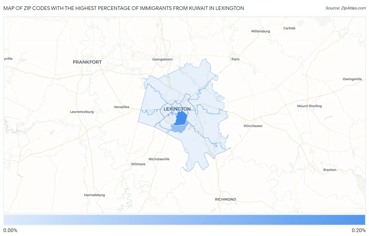 Zip Codes with the Highest Percentage of Immigrants from Kuwait in Lexington Map