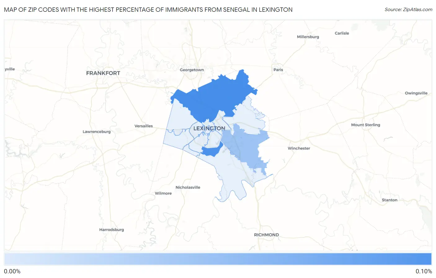 Zip Codes with the Highest Percentage of Immigrants from Senegal in Lexington Map