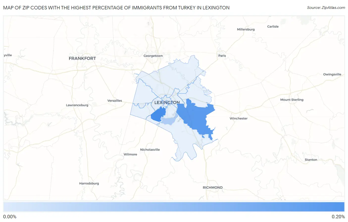 Zip Codes with the Highest Percentage of Immigrants from Turkey in Lexington Map