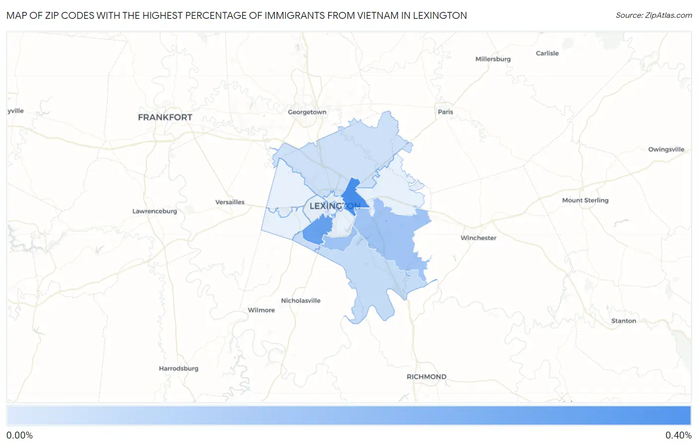 Zip Codes with the Highest Percentage of Immigrants from Vietnam in Lexington Map