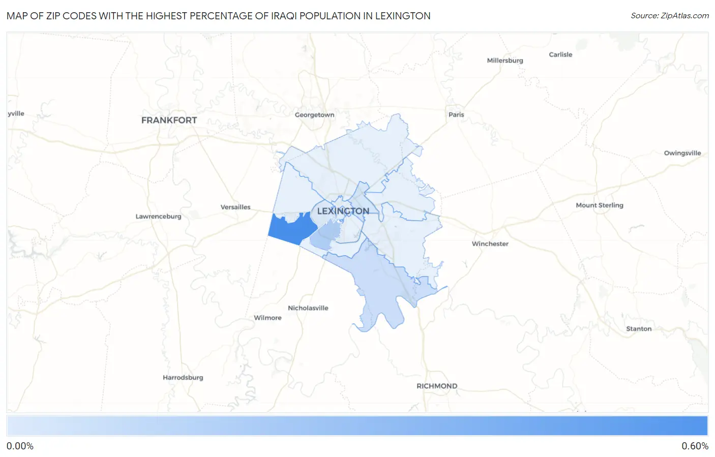 Zip Codes with the Highest Percentage of Iraqi Population in Lexington Map
