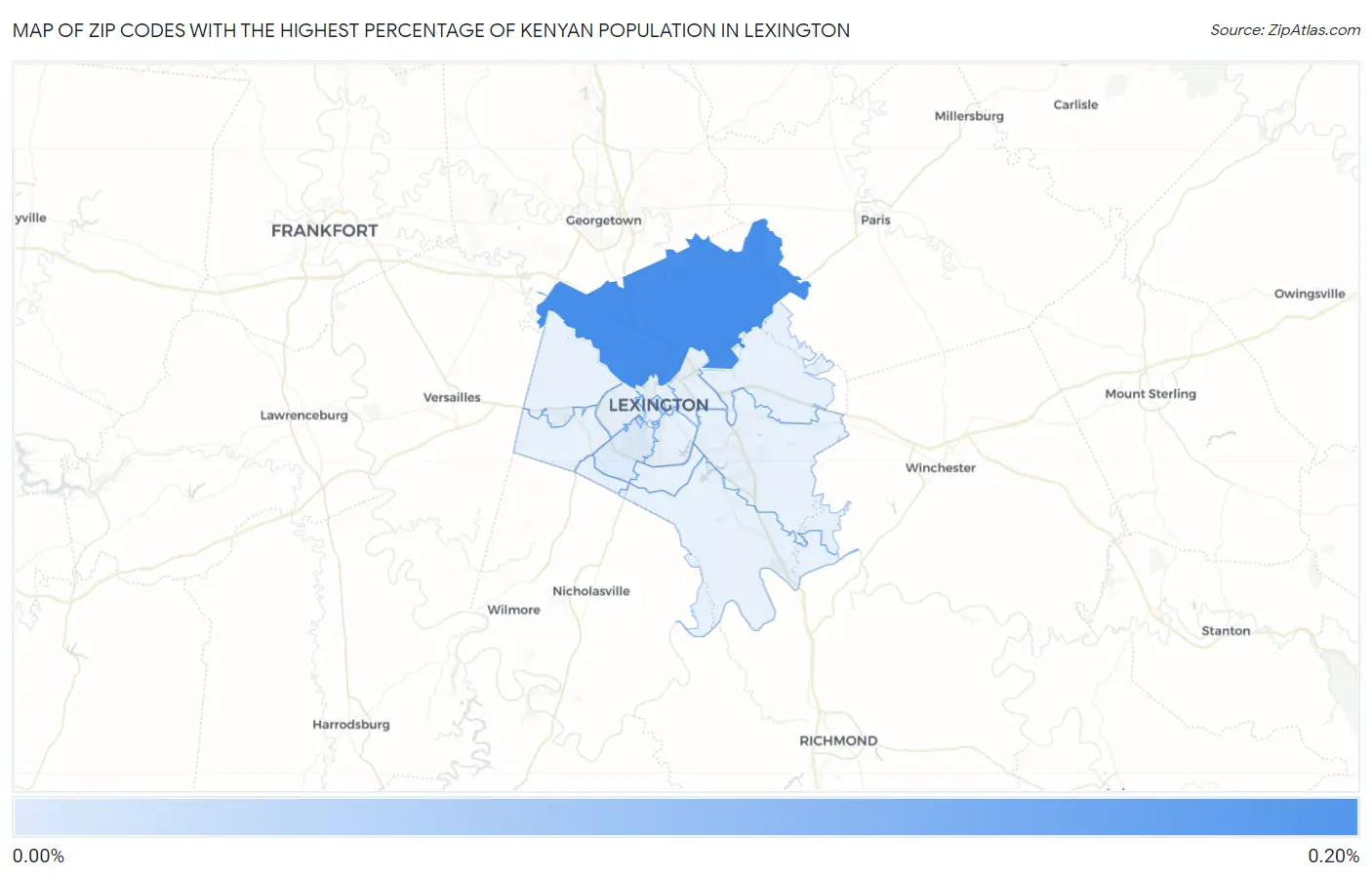 Zip Codes with the Highest Percentage of Kenyan Population in Lexington Map