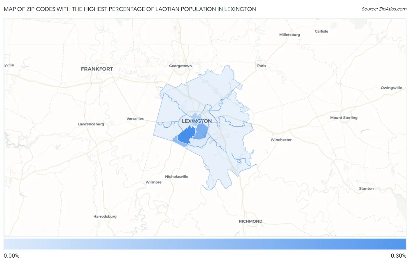 Zip Codes with the Highest Percentage of Laotian Population in Lexington Map
