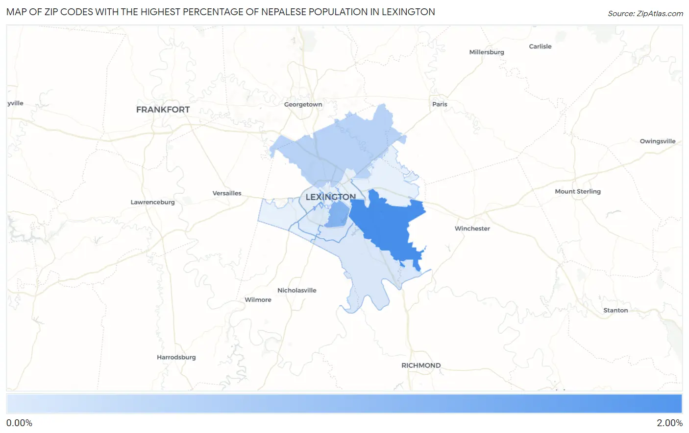 Zip Codes with the Highest Percentage of Nepalese Population in Lexington Map