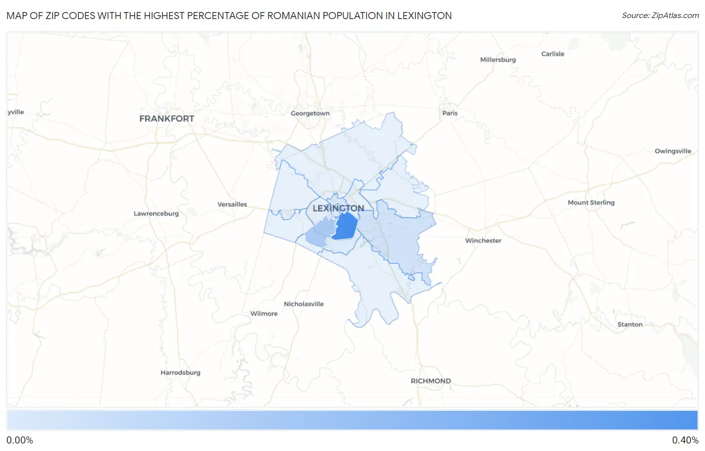 Zip Codes with the Highest Percentage of Romanian Population in Lexington Map