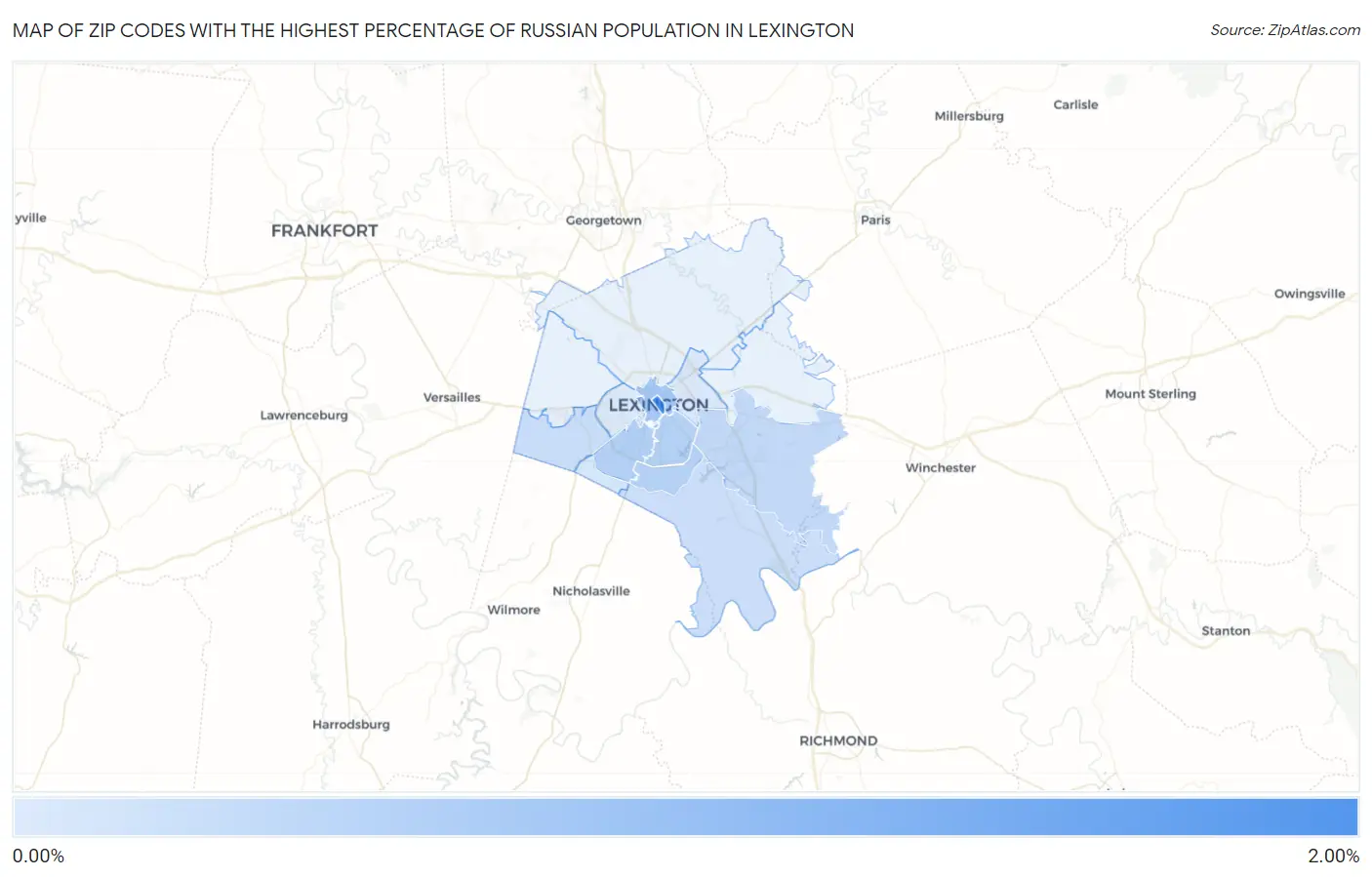 Zip Codes with the Highest Percentage of Russian Population in Lexington Map