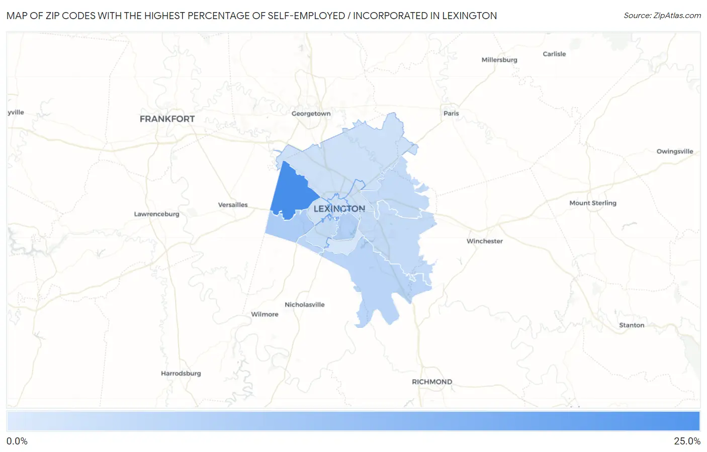 Zip Codes with the Highest Percentage of Self-Employed / Incorporated in Lexington Map