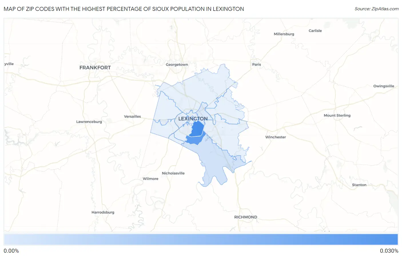 Zip Codes with the Highest Percentage of Sioux Population in Lexington Map