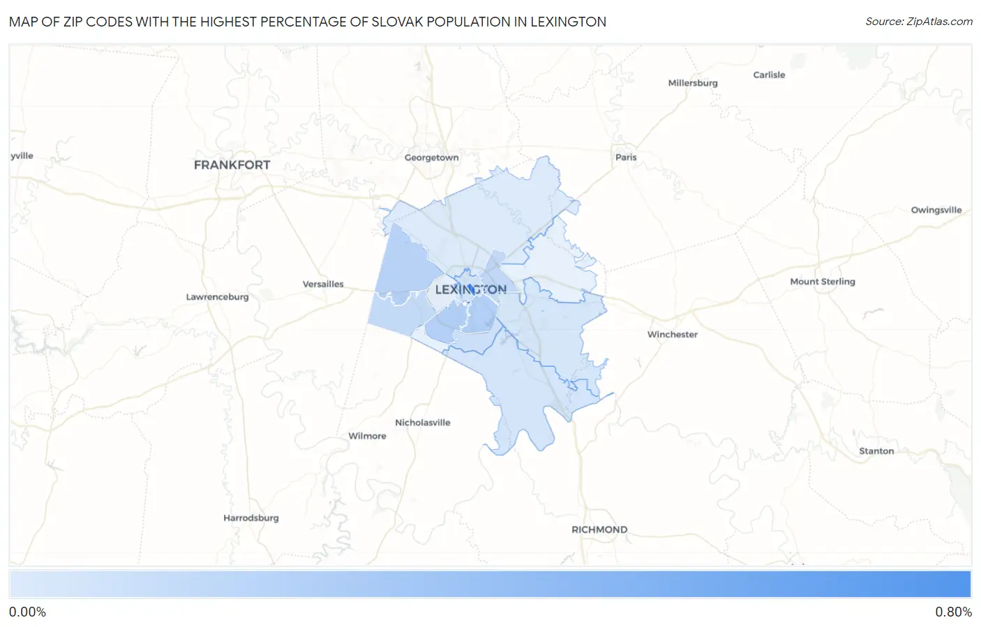 Zip Codes with the Highest Percentage of Slovak Population in Lexington Map