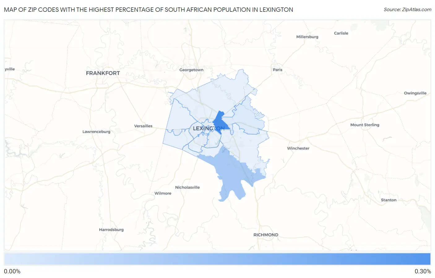 Zip Codes with the Highest Percentage of South African Population in Lexington Map