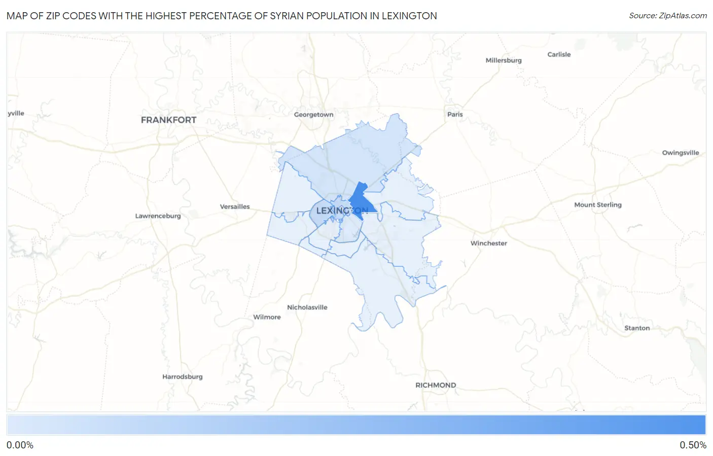 Zip Codes with the Highest Percentage of Syrian Population in Lexington Map